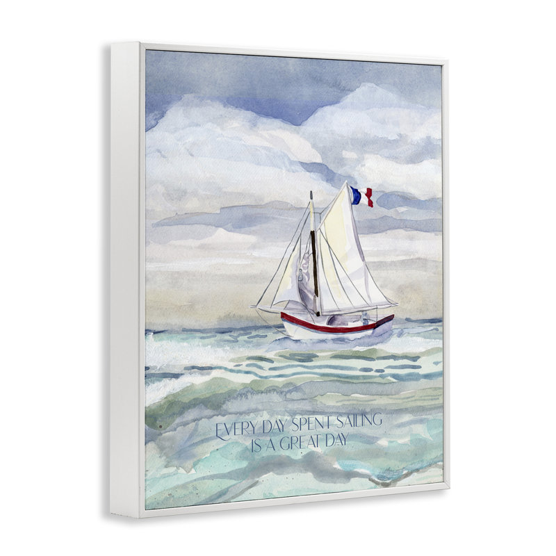 «Great Day Sailing», art de la giclée encadrée par Audrey Jeanne Roberts, Estampe numérique encadrée blanc bord de mer