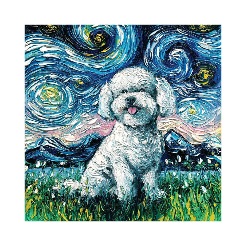 Bichon Frise Night by Aja Trier - Wrapped Canvas Painting, 30.48 cm H x 30.48 cm W