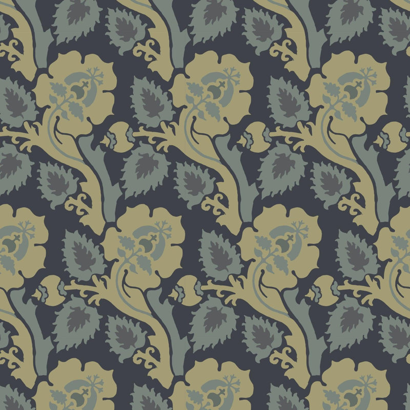 Paisley Briar - Cypress Green Botanical Wallpaper, Honey Gold, Faux Grasscloth