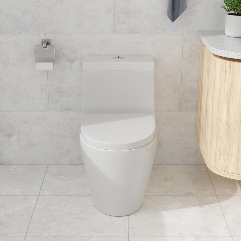 Toilette allongée monopièce à double chasse (siège inclus)