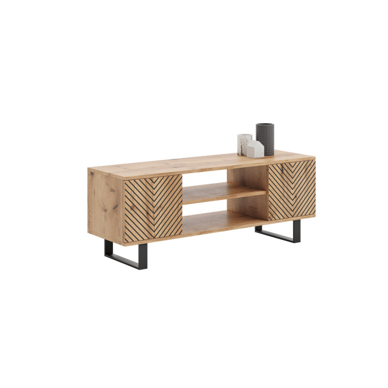 Focus loft RTV cabinet - herringbone decor - oak craft, 49cm H x 155cm L x 40cm D