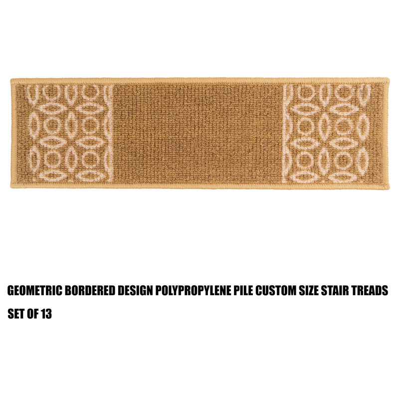 Slip Resistant Machine Washable Chain Border Berber Low Pile Stair Treads, Rectangle 2'1.6" x 8.5", Beige