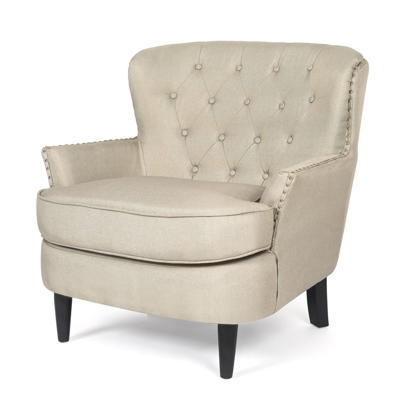 Upholstered Armchair, Beige Linen Blend