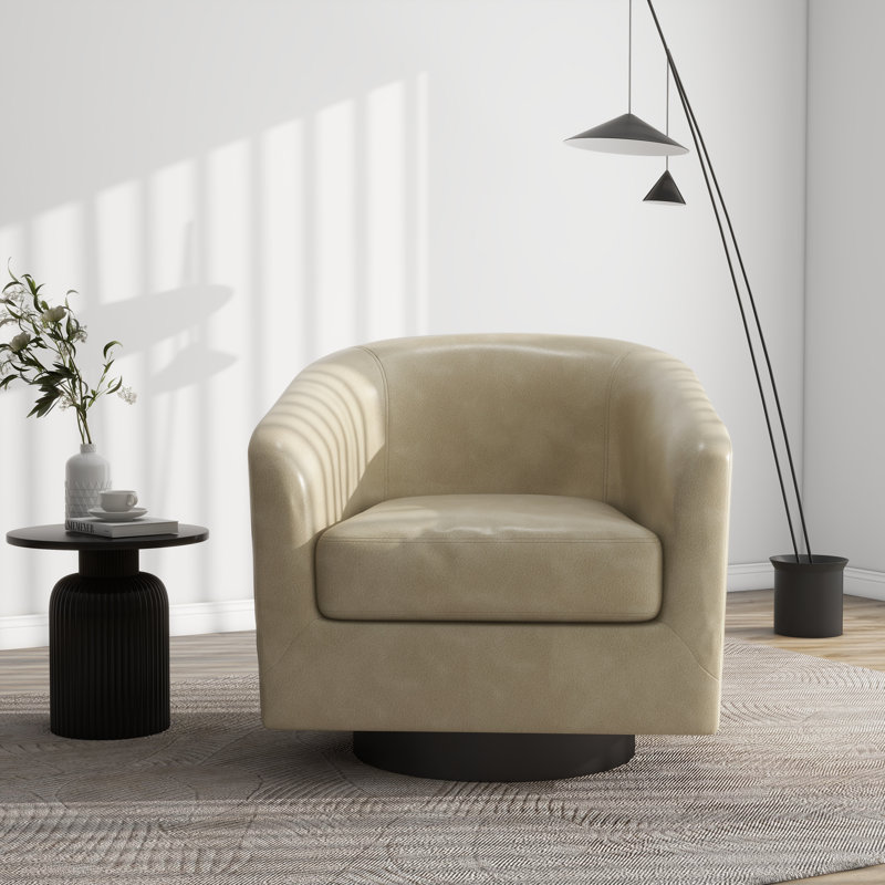 Bennett 73.1 Cm Wide Swivel Barrel Chair, Cream Heathe Faux Leather