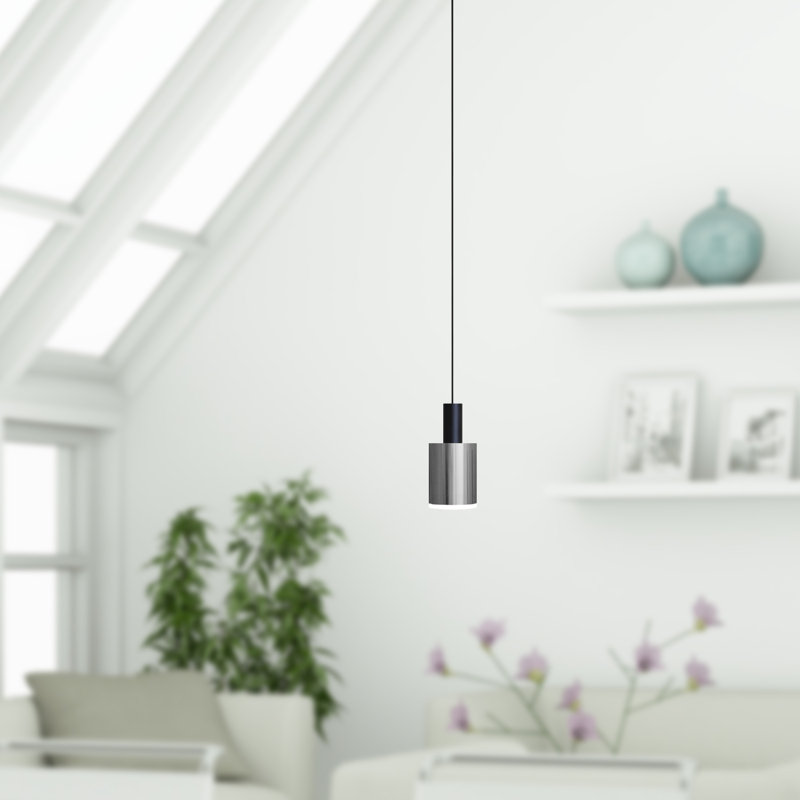 Luminaire suspendu tambour 1 lumière DEL Essoura, Noir / nickel