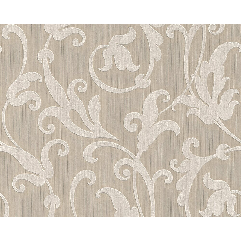 Sharleen Baroque Fabric Wallpaper Roll, Beige