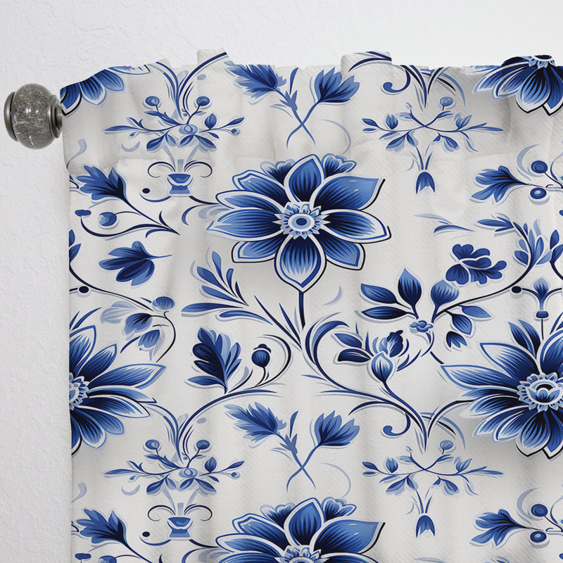 Motif victorien cobalt II - rideau damassé - obscurcissant velours - 1 panneau, L 52 po x L 95 po
