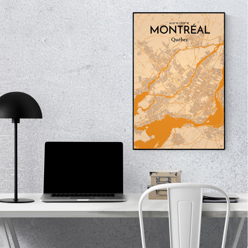 Montréal, carte de la ville, impression rétro, H 36 po x l 24 po