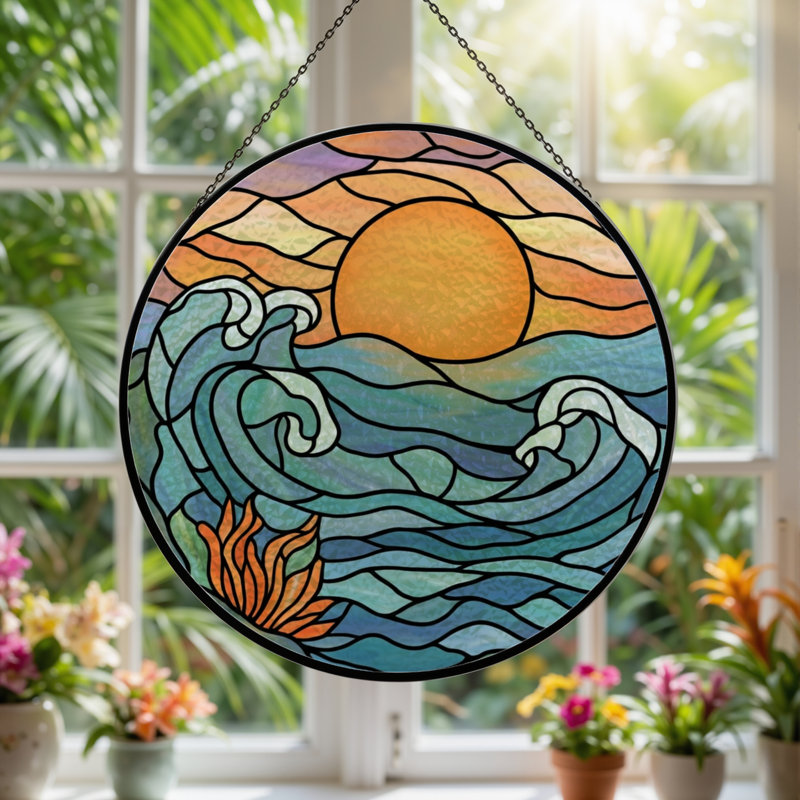 Panneau de vitrail en verre coloré H 7,8 po, H 7,8 po x l 7,8 po