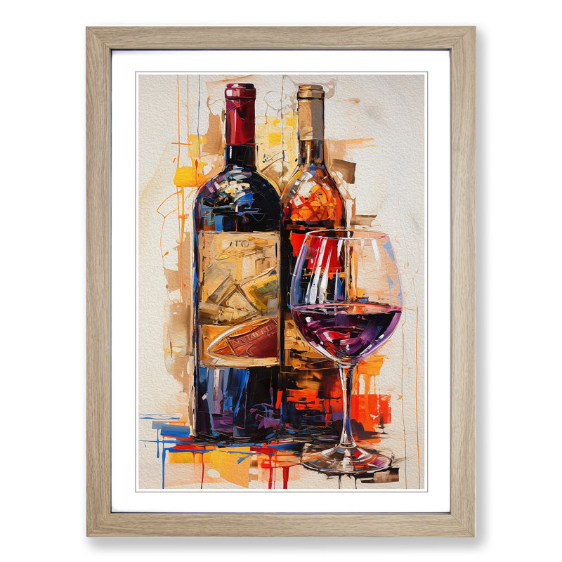 Wine Informel - Single Picture Frame Print on Wood, 64cm H x 46cm W x 2cm D, Oak