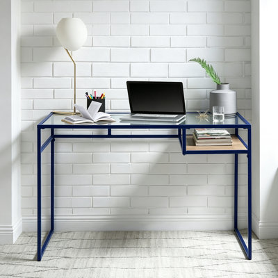 Bureau en verre avec plateau en verre et finition bleue