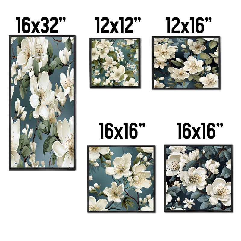 Shelva - ensemble d'art mural en toile florale sur 5, Cadre flottant noir
