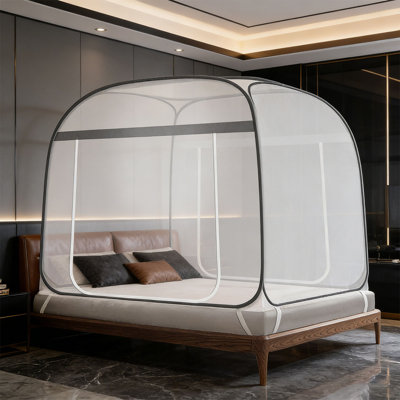 Extra Large Pop-Up Mosquito Net Tent, Portable Foldable Mosquito Net with Full Floor, Ideal for Bedrooms and Outdoor Camping, Double Zipper Doors, Breathable Honeycomb Mesh, Anti-Mosquito Net for Family Trips