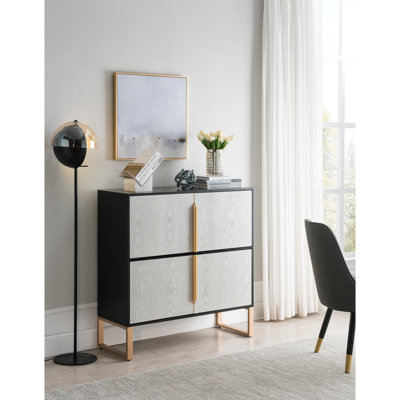 Armoire polyvalente de 42 po avec 4 portes, poignées en métal, pour la cuisine, la salle à manger, le salon noir et blanc élégant