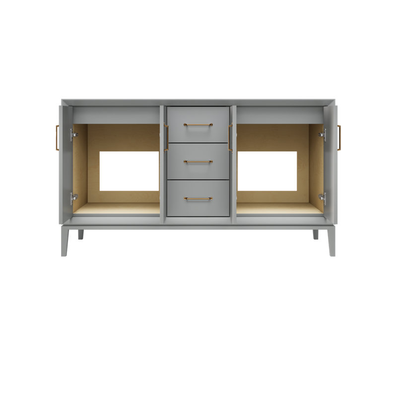 Meuble-lavabo double Alexandra, Gris platine, Or satiné, 60"