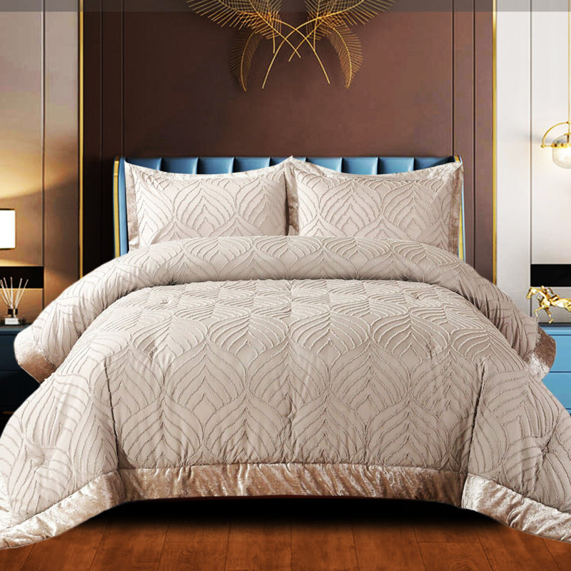 Celene Microfiber Patchwork Bedspread with Pillow Shams Included, Mink, 230 x 195cm