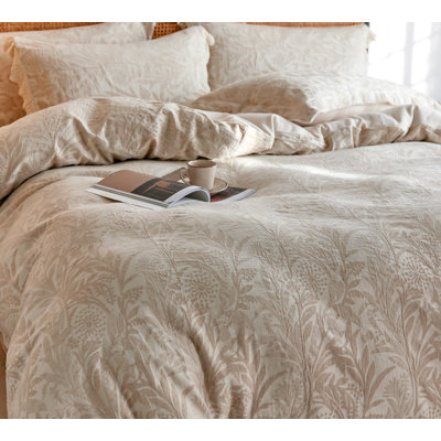Yvette Pure Linen Jacquard Duvet Cover Set with Pillowcase -Top Grade & Natural
