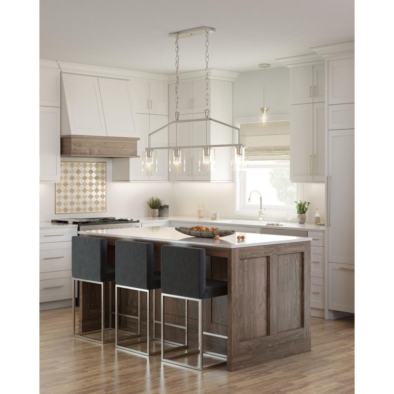 Goodwin Brushed Nickel 4-Light Linear Island Chandelier with Clear Glass Shades