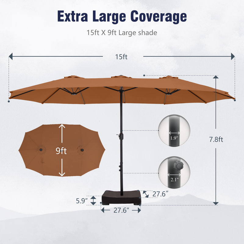 Ayram 457.2cm X 274.3cm Rectangular Market Parasol, Orange Brown