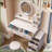 Stylish Vanity Table + Cushioned Stool,Touch Control LED Mirror,Large Capacity Storage Cabinet, 5 Drawers,Fashionable Makeup Furniture