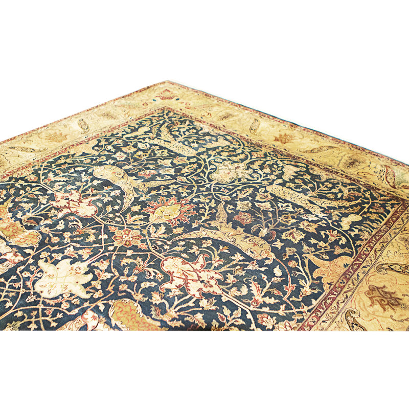 Tapis noir et doré de haute qualité noué à la main