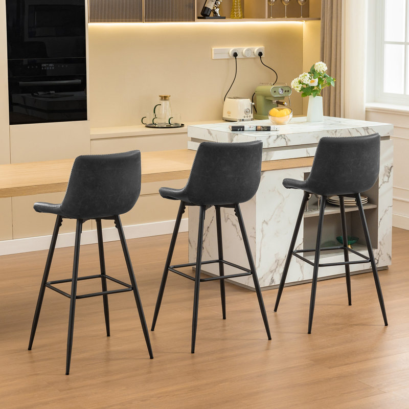 Tabouret de comptoir moderne en similicuir, Gris Heather, Tabouret de bar (siège d'une hauteur de 28 po), 3