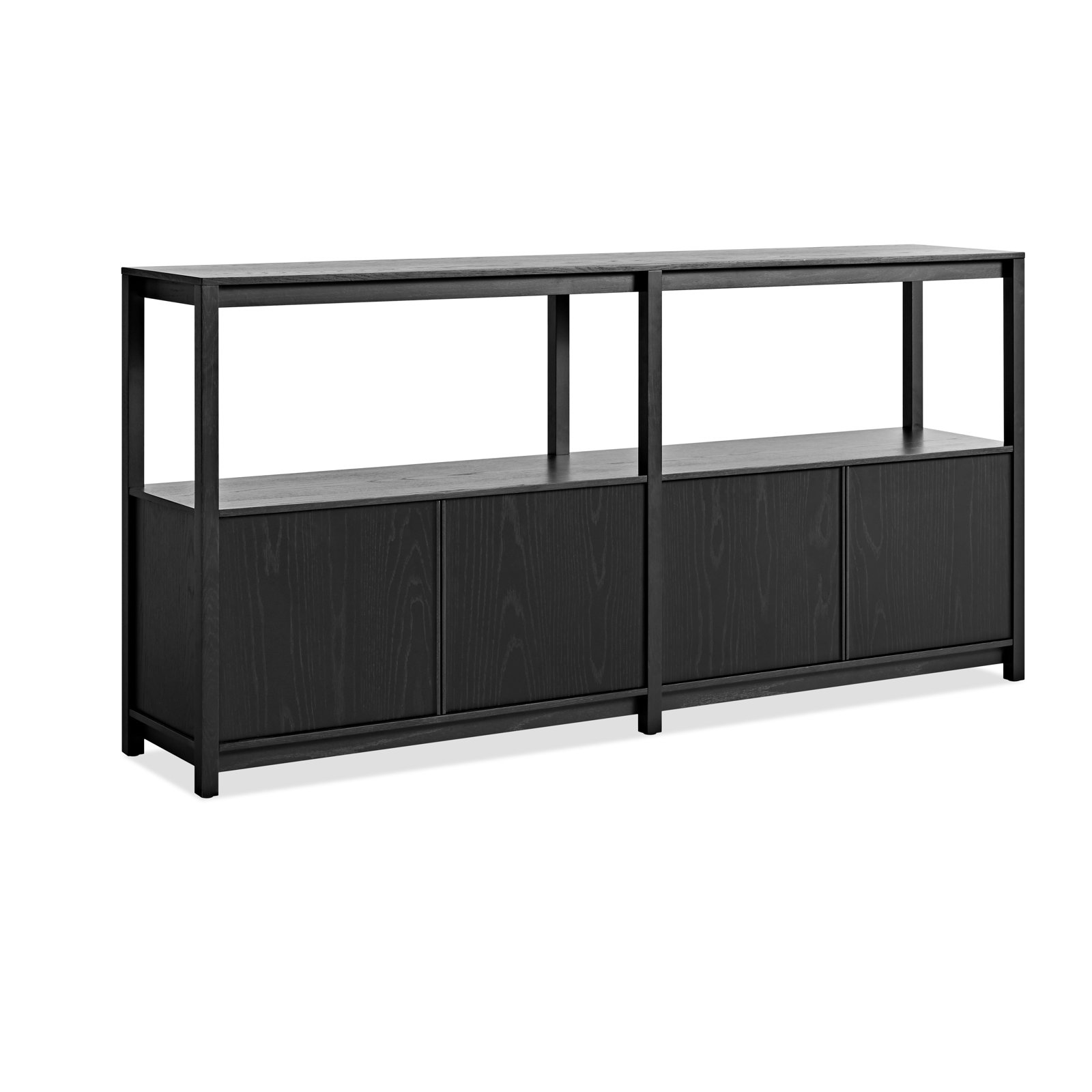 Open Plan Oak Bookcase, Black on Oak, (2 Sheves) 33" H x 68" W x 13" D