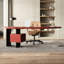Bureau 2 tiroirs rouge + noir + bois franc incurvé + acier Barenia + acier + acrylique-1954360287-1954360273