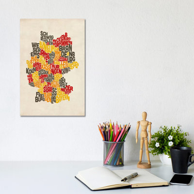 Text Map Of Germany IV by Michael Tompsett - Wrapped Canvas Painting
