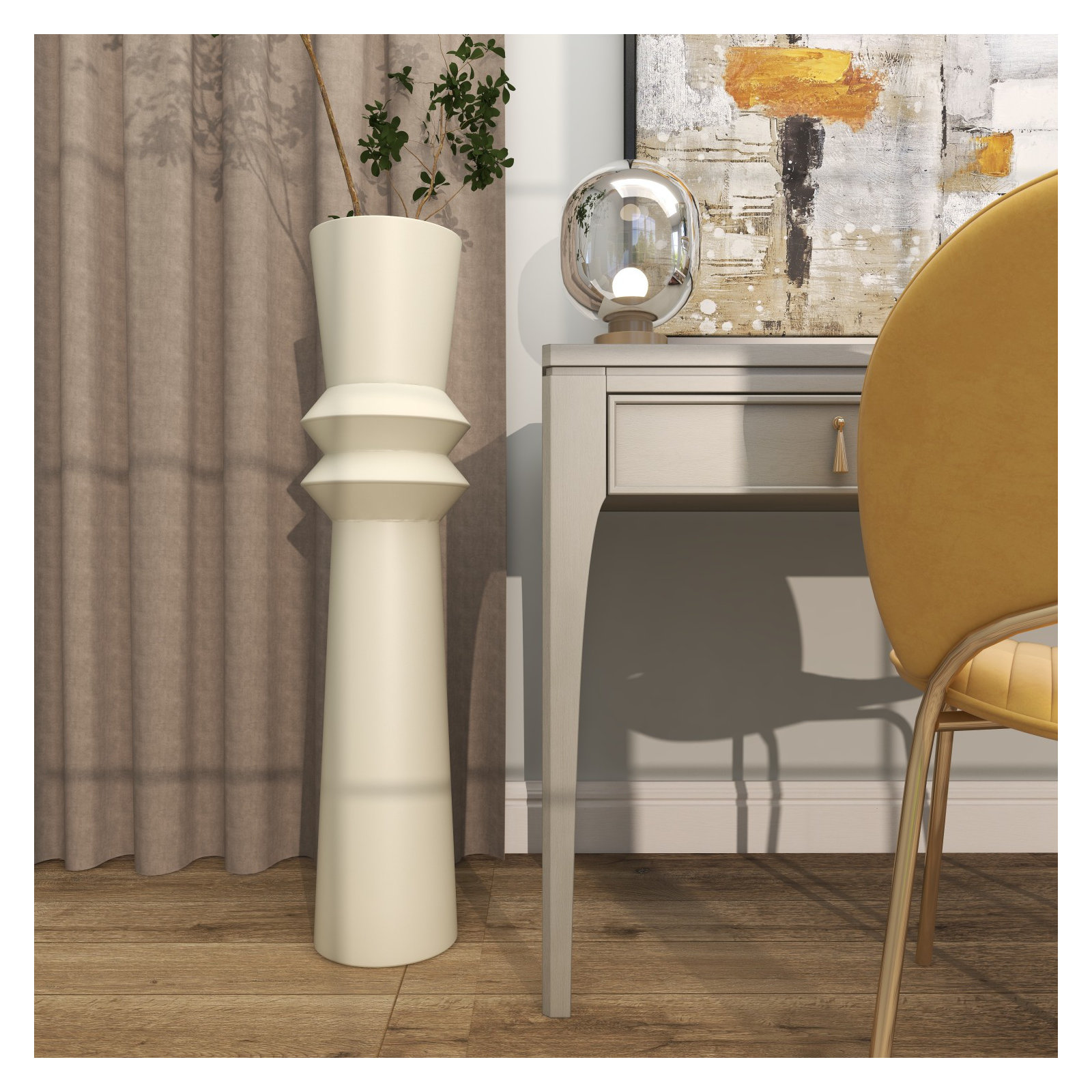 Mable Metal Floor Vase, Cream, 37.8" H x 8.5" W x 8.5" D