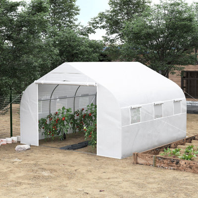 12' X 10' 7' Greenhouse, Galvanized Steel, White, With 6 Mesh Windows For Enhanced Plant Health And Development Large Walk-in Greenhouse 12x10x7, Ventilated