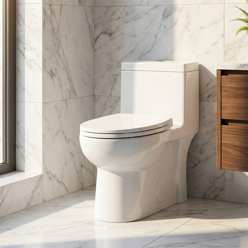 Toilette allongée une pièce 1,28 GPF avec chasse d'eau Tornado, siège à fermeture douce, hauteur ADA 17 po