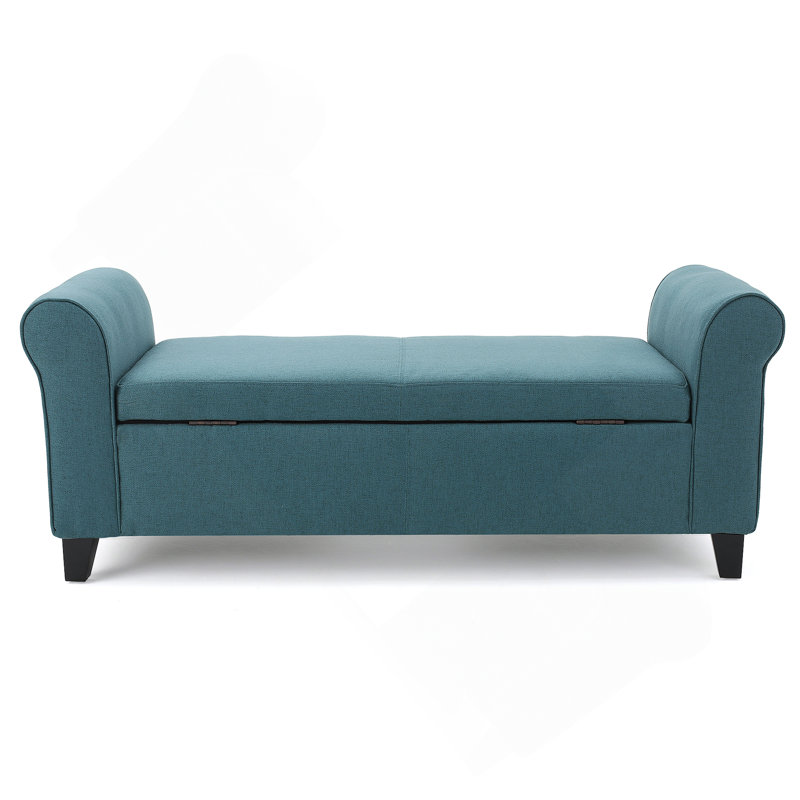 Banc de rangement rembourré Aisyah, Tissu bleu sarcelle