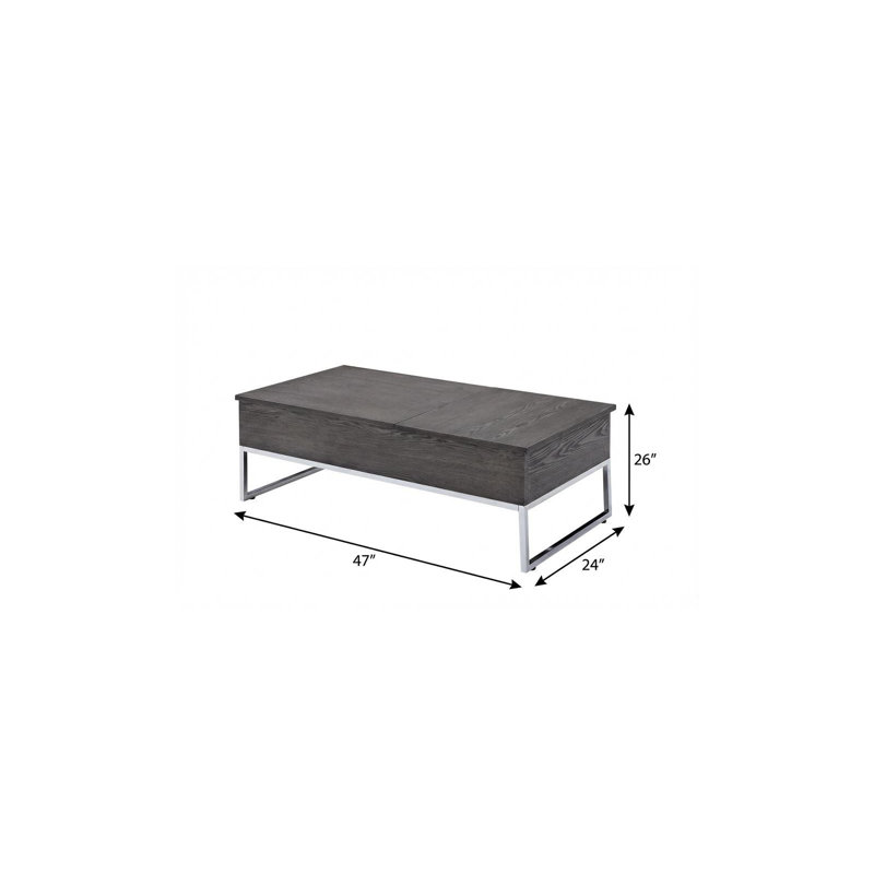 Table basse à plateau relevable en bois gris et argent 47 po, H 16 po x l 47 po x P 24 po