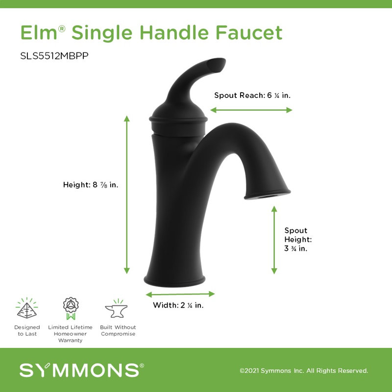 Elm Single Handle Bathroom Faucet with Push Pop Drain, Matte Black