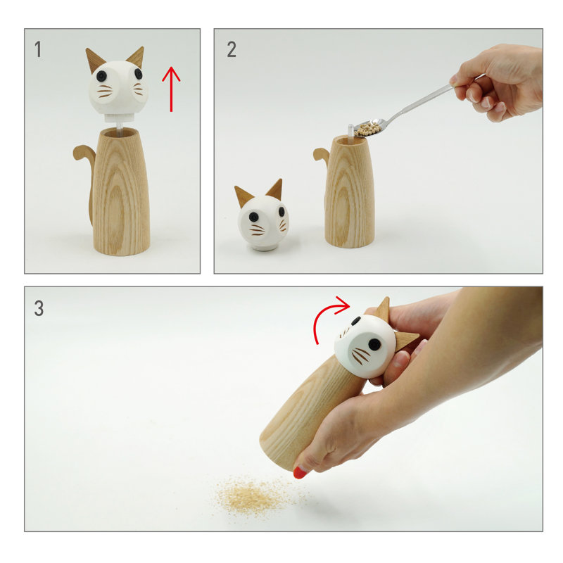 Cat-Shaped Wooden Salt and Pepper Mill Grinder