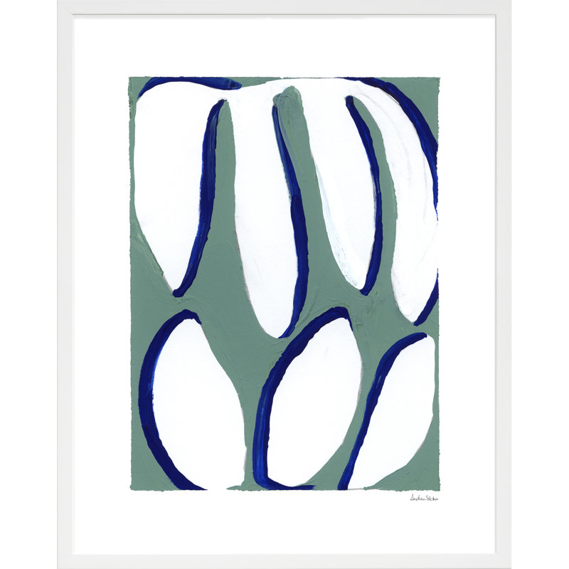 Contemporary Blues 2 Painting by Andrea Stokes, White Framed, 30" H x 24" W x 1.25" D