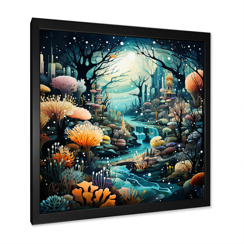 «Coral Mistic Underwater Kingdom II - Fantasy», art mural, Cadre simple noir, H 36 po x l 36 po x P 1,5 po