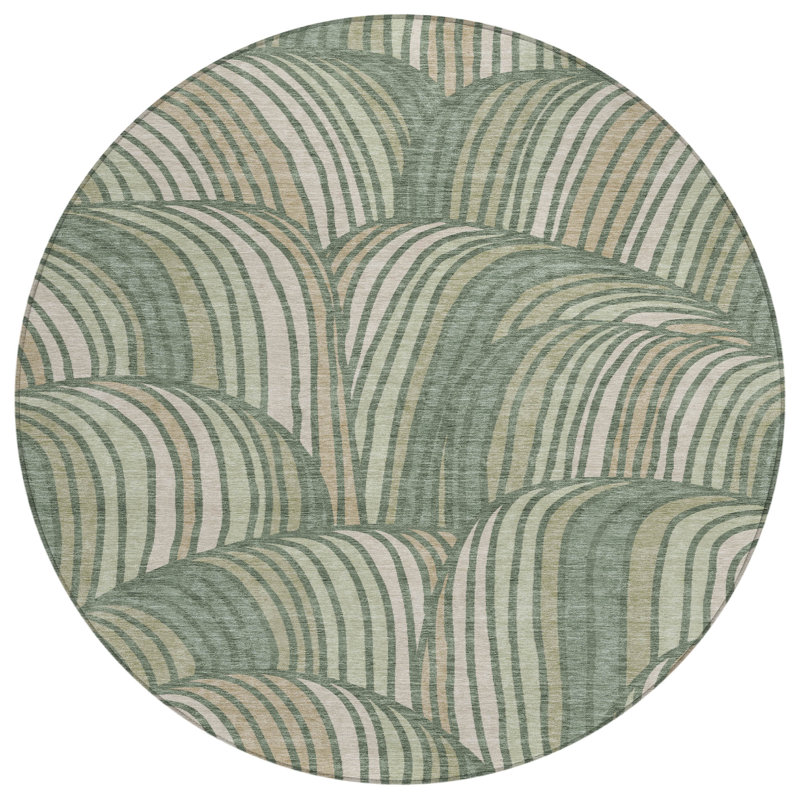 Machine Washable Indoor/Outdoor Chantille ACN2546 Mid-Century Modern Rug, Basil, Round 8'