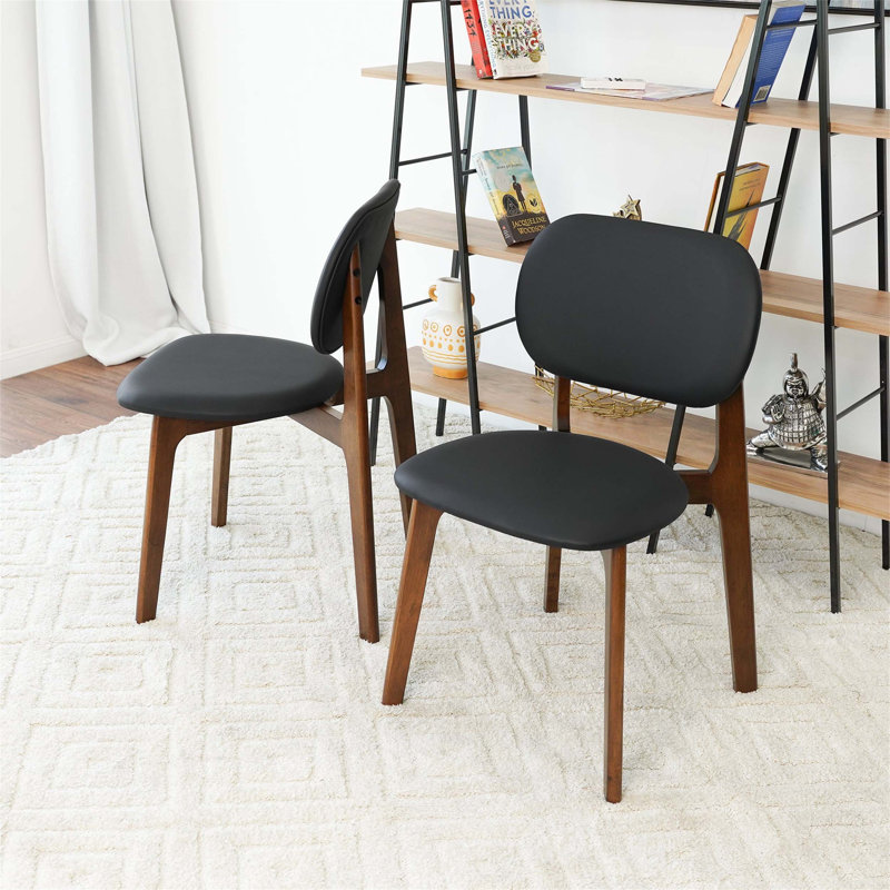 Ensemble de 2 chaises de salle à manger Kelsey Mid-Century Modern en cuir noir, confortables et élégantes