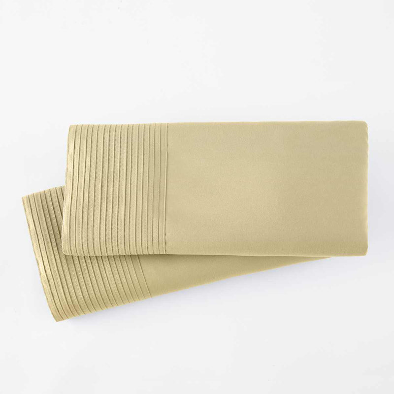 Southshore Fine Linens Vilano Springs Pleated Hem Pillowcase Set in Gold, 110 GSM Double-Brushed Microfiber, Wrinkle-Resistant and Machine Washable, 2 Pillowcases, Queen / Standard
