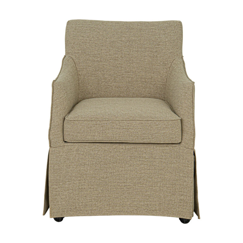 Bedford London Upholstered Skirted Dining Arm Chair with Hidden Casters, Beige