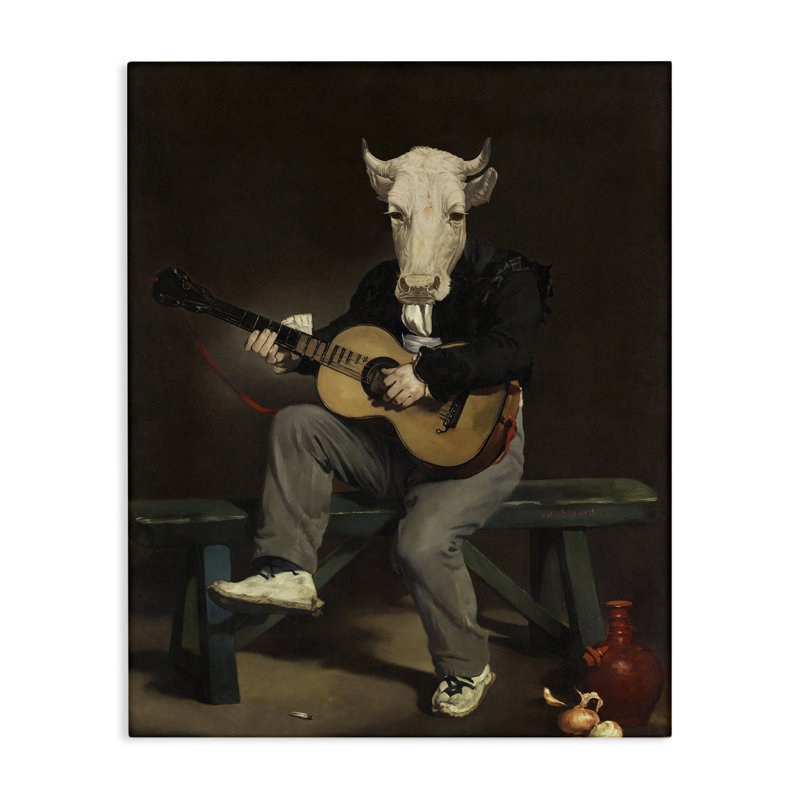  Vache jouant de la guitare, art mural par Alicia Longley, H 30 po x l 24 po