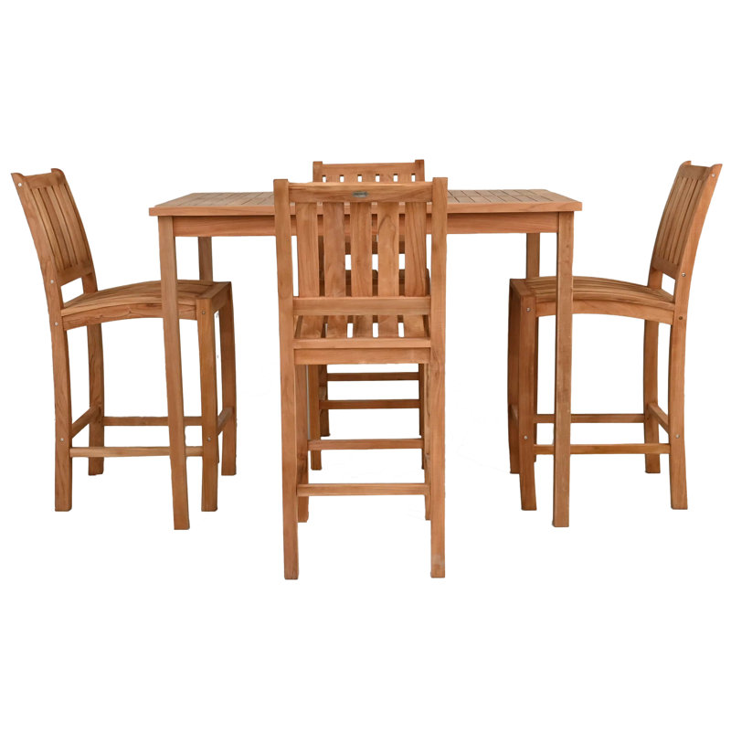 Ensemble bistro en teck avec table rectangulaire et tabourets Abacho, H 43 po x L 55 po x l 35,5 po, 4