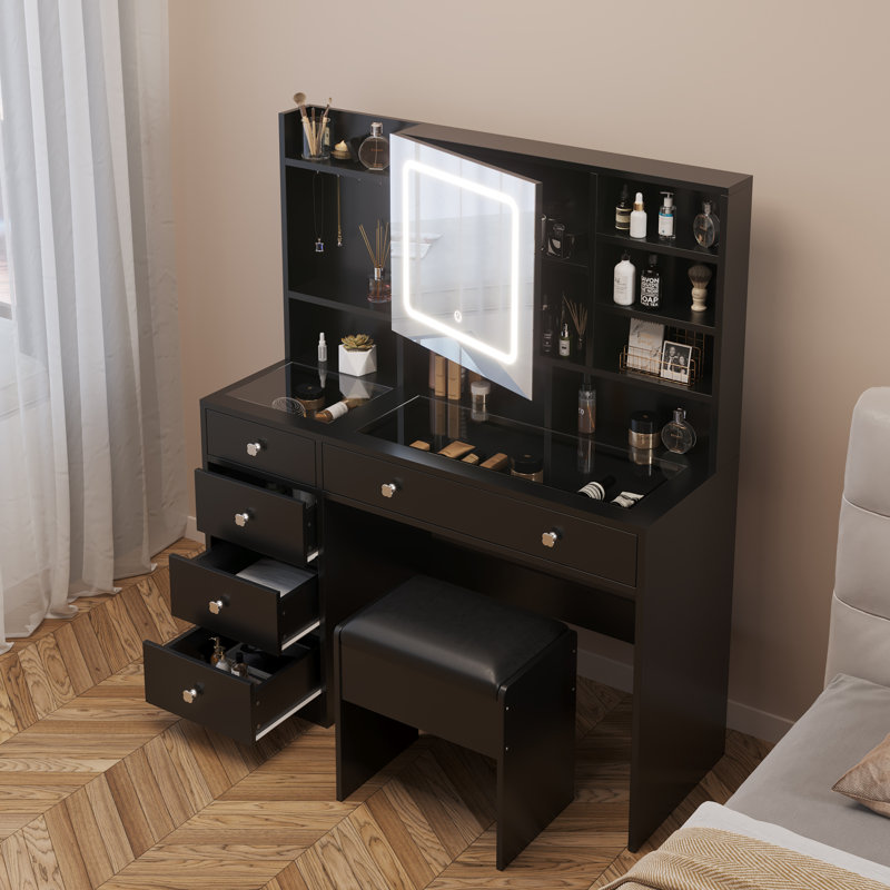 Bohuslava Vanity Table Stool Set, Black