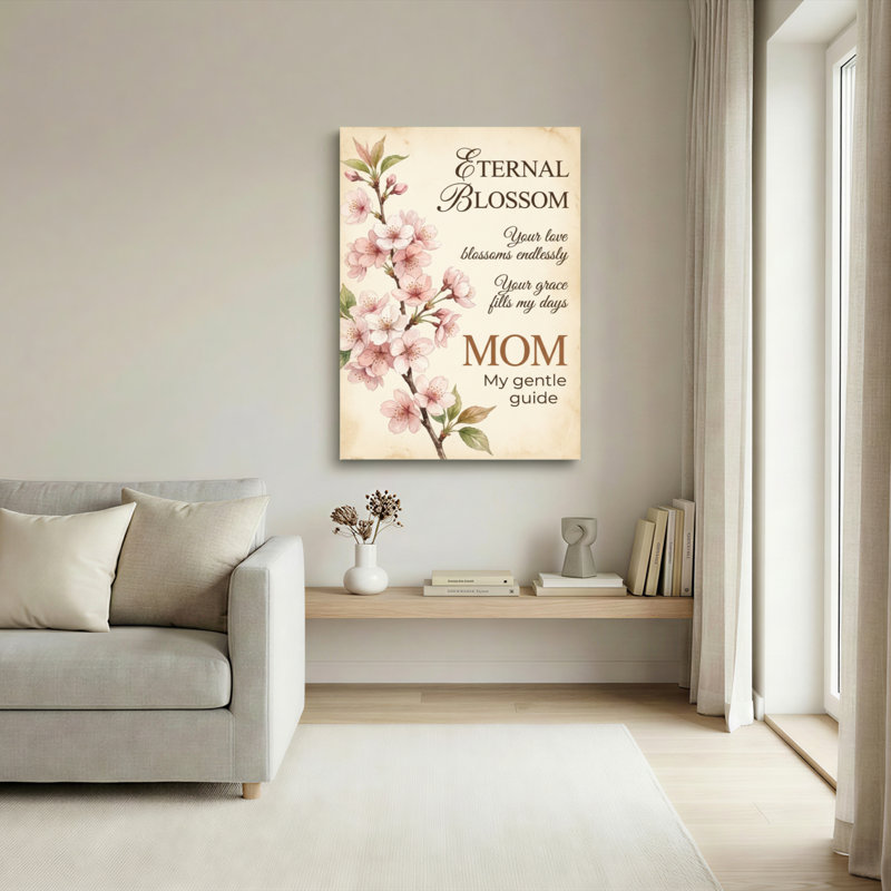 Fleur de cerisier, art mural sur toile tendue, fleur éternelle, citation de maman pour la décoration du salon, chambre à coucher, art mural (ensemble de 1)