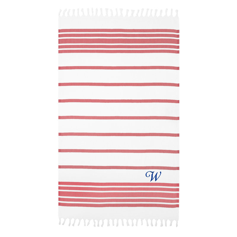 Serviette de plage 100% coton à chevrons, Bleu royal / gris, W