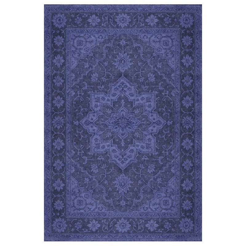 Nouvelle Collection Digital Print Cotton-Polyester Navy Blue Oriental Rug, Runner 2'8" x 9'11"