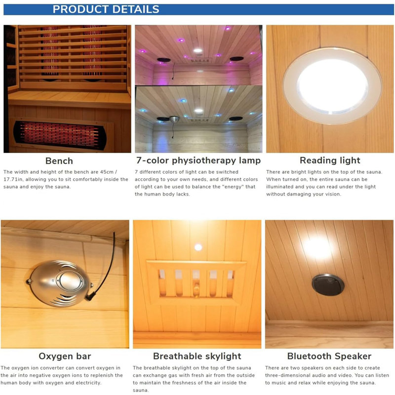 Luxury Dual-System Wood Sauna Room for 4-6 Person, Hybrid Indoor Sauna Spa,Canadian Hemlock, 6KW Heater, 195°F Steam+149°F Far Infrared, 12 Heating Elements, 220V, Oxygen Ionizer, 8mm Tempered-Grass