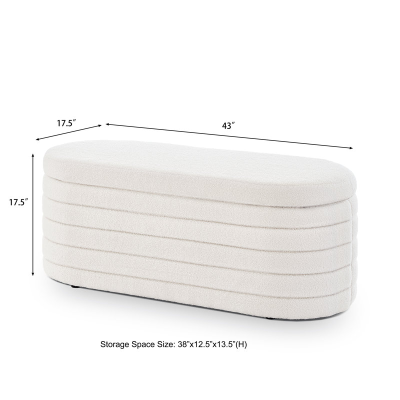 Cream White Upholstered Oval Storage Ottoman Bench